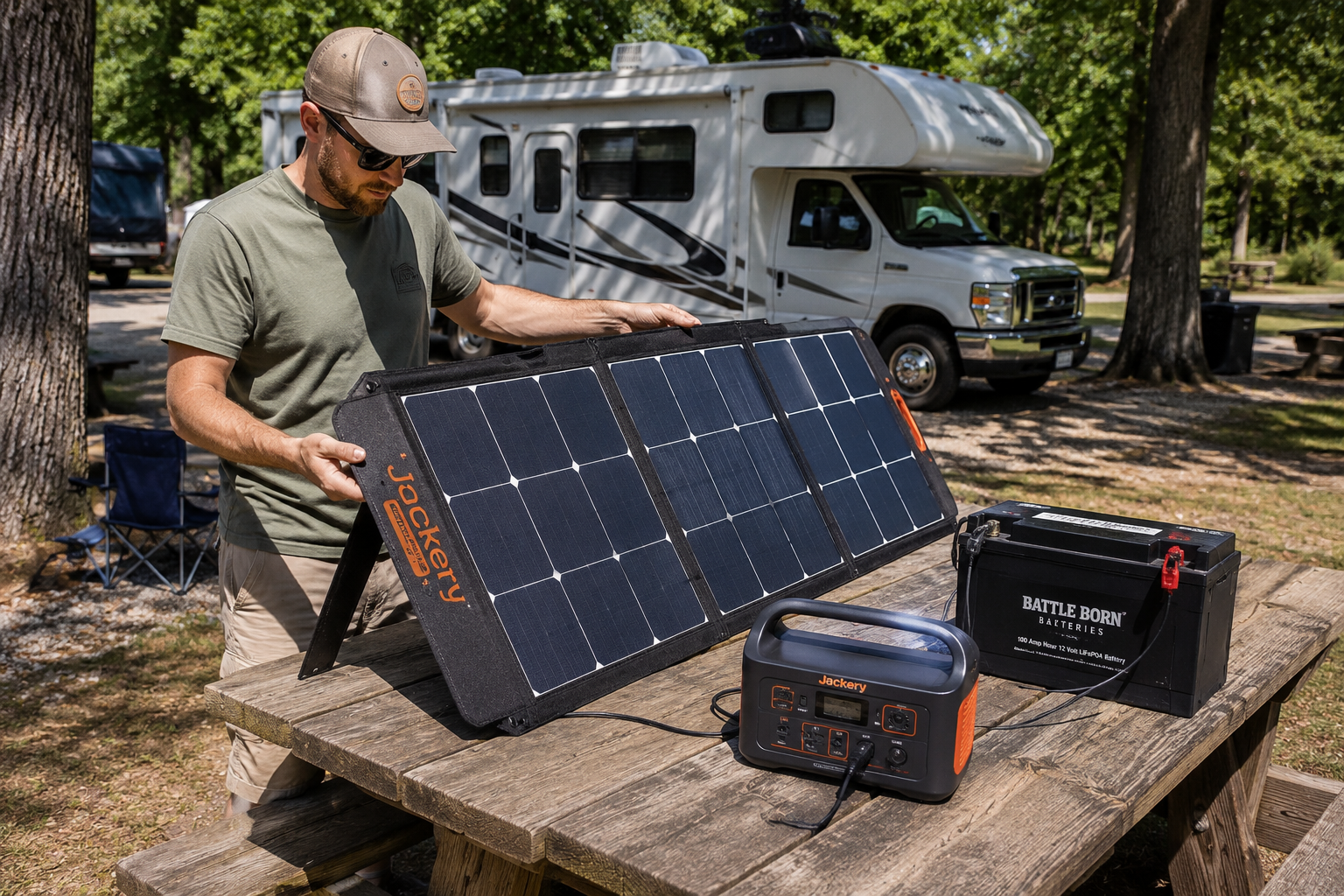 Renogy 100W starter kit at campsite